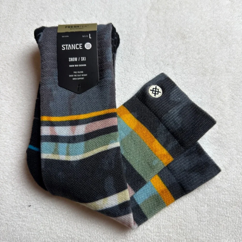 Stance Mens Brong Snow Mid Cushion Snow Ski OTC Socks Sea Blue Stripe Large 9-13